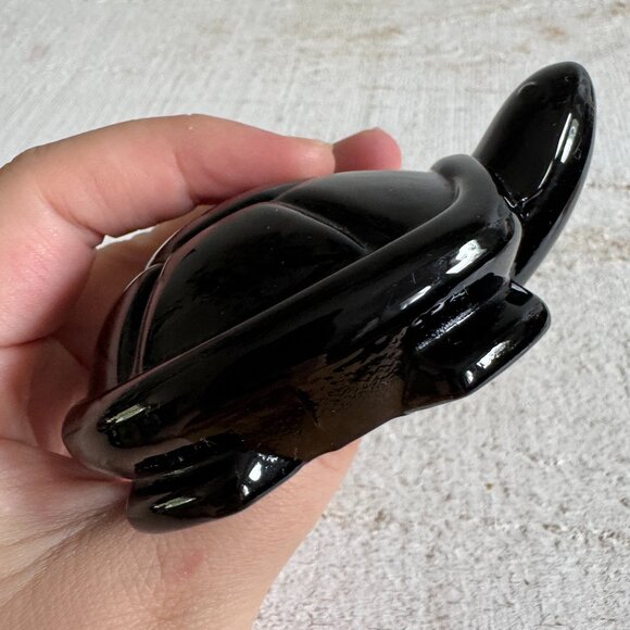 Vintage Black Crystal Glass Turtle Figurine - Picture 1 of 7
